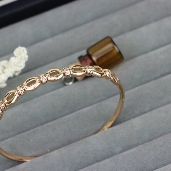 Elegant Linked Design Rose Gold Bangle with Sparkling Accents, XPBL0439 - Picture 10 of 11